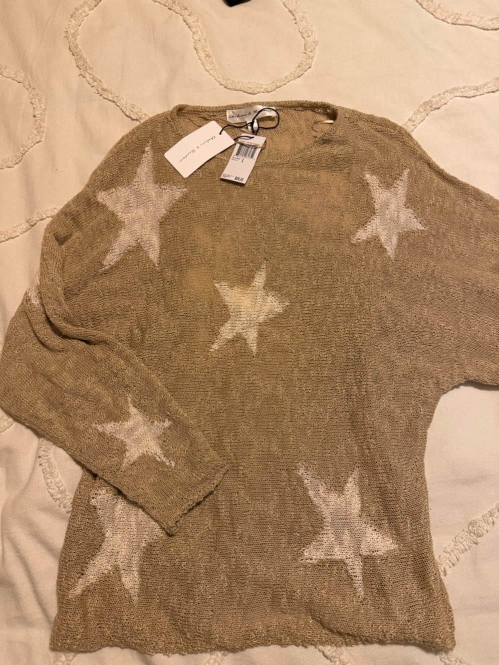Chelsea & Theodore Beige Star Print Long Sleeve Sweater